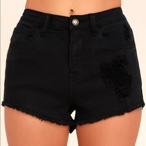 Lulu’s Black Denim Distressed Shorts